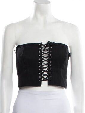 PRADA Black Corset Lace Up Crop Bandeau Top 2021 by Miuccia Prada & Raf Simons